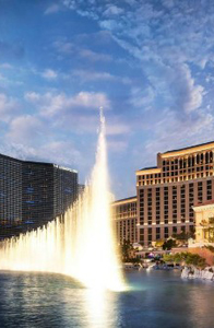 A picture of a fountain in front of the Hotel in Las Vegas
